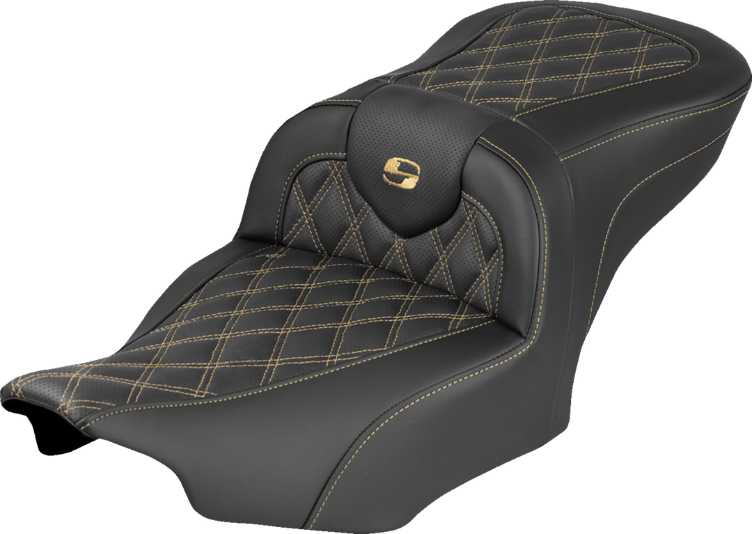 SADDLEMEN RoadSofa™ Seat - without Backrest - Lattice Stitch - Gold Stitch - FLH/FLT '23-'26 823-07-18207