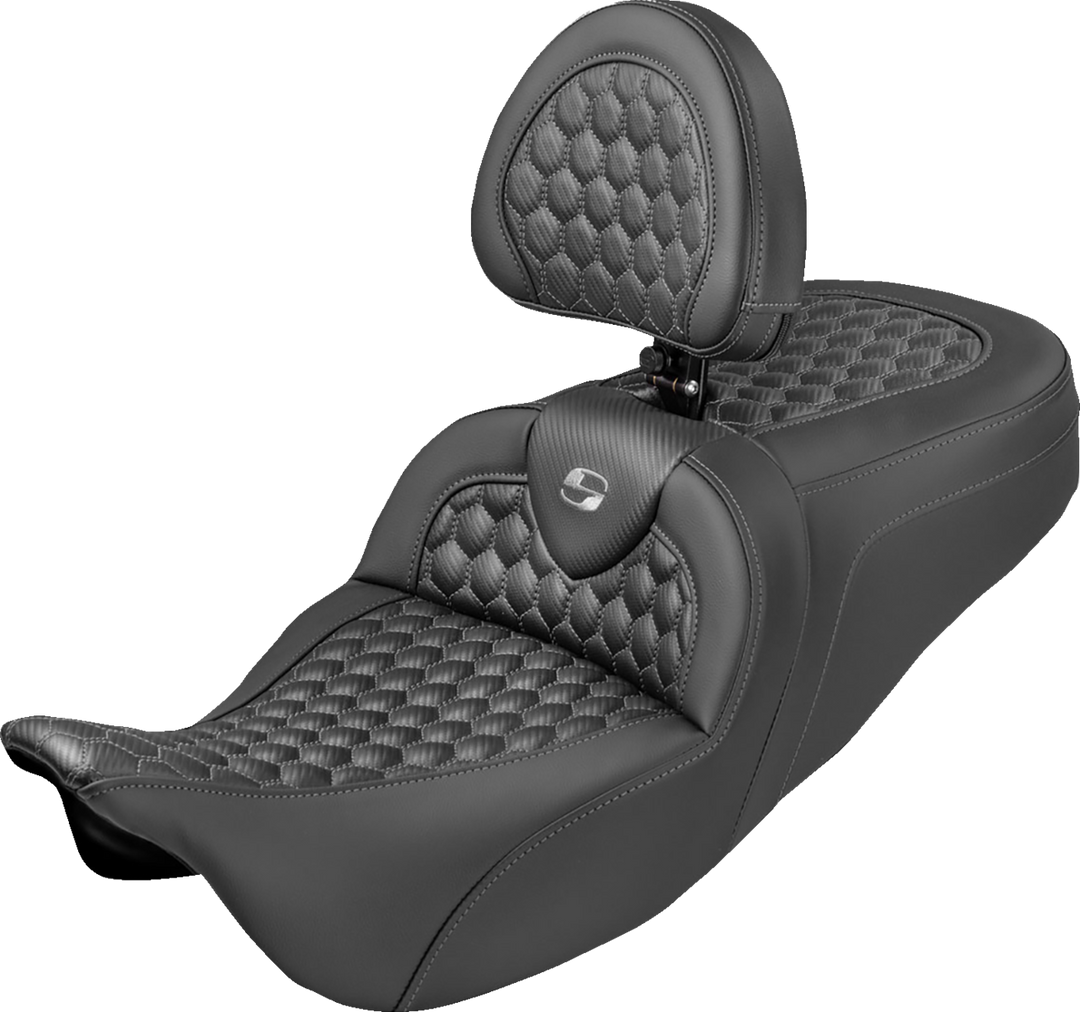 SADDLEMEN Extended Reach RoadSofa™ Seat - Honeycomb - Gray Stitch - with Backrest - FLH/FLT '08-'25 808-07B-190B2