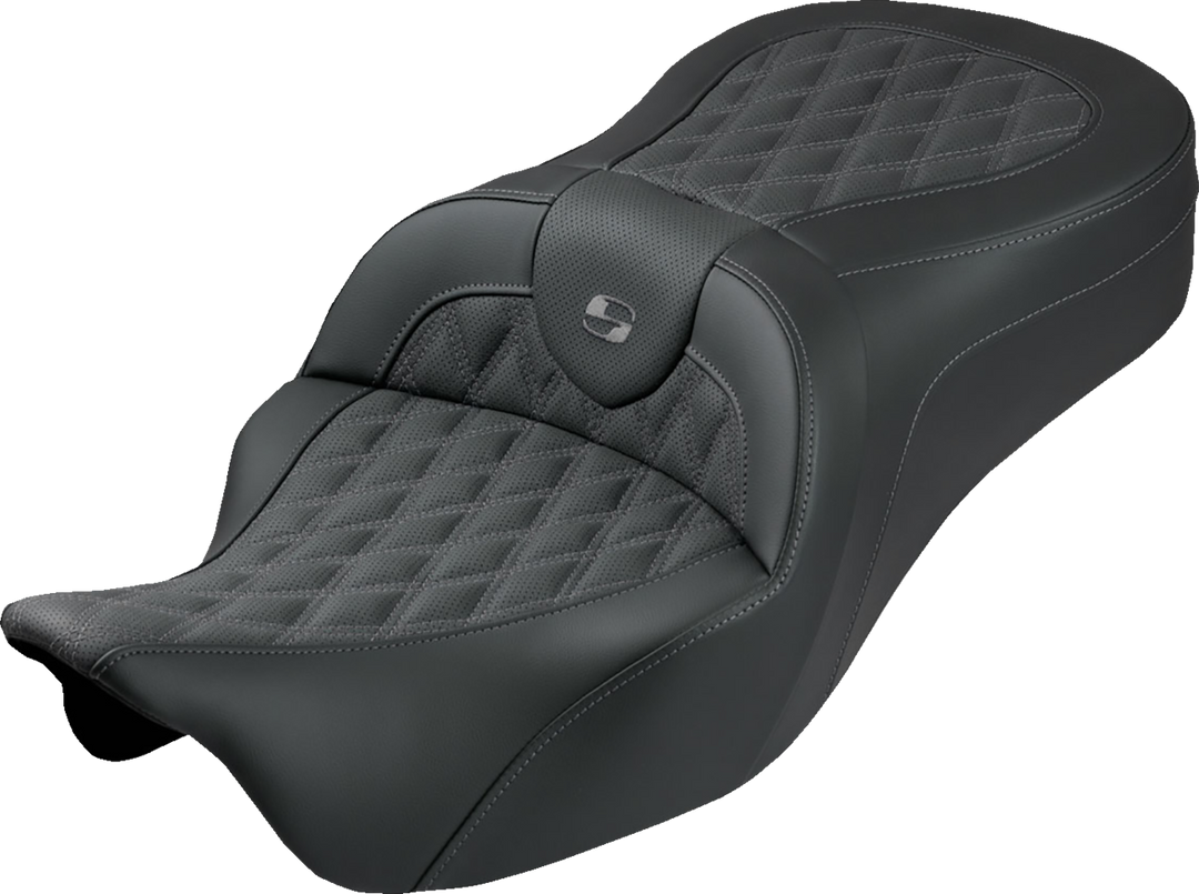 SADDLEMEN Roadsofa™ King Seat - No Backrest - Lattice Stitch - Gray Stitch - FLH/FLT '08-'25 808-07B-182S02