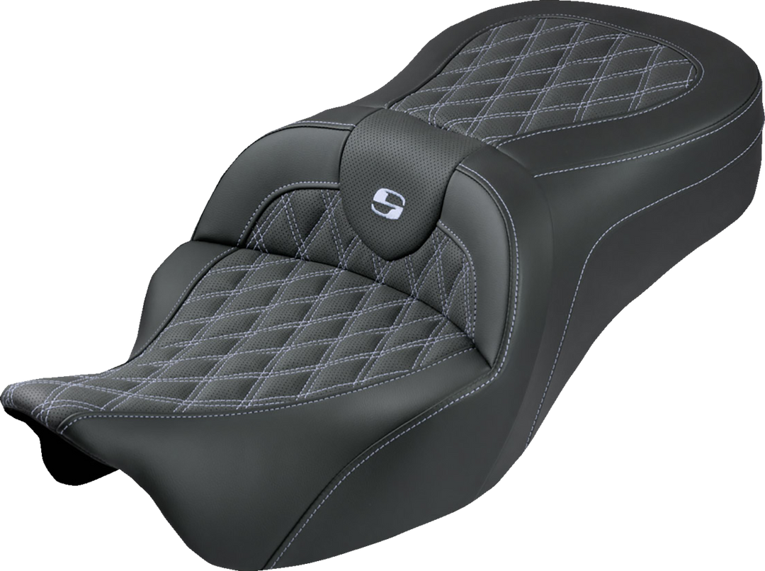 SADDLEMEN Roadsofa™ King Seat - No Backrest - Lattice Stitch - Silver Stitch - FLH/FLT '08-'25 808-07B-182S05