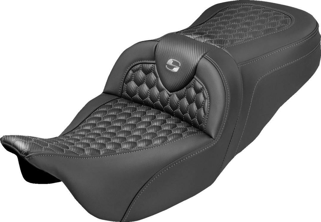SADDLEMEN Extended Reach RoadSofa™ Seat - Honeycomb - Gray Stitch - without Backrest - FLH/FLT '08-'25 808-07B-19002