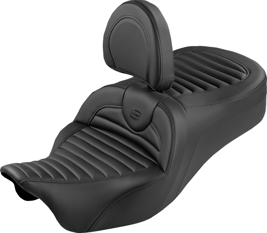 SADDLEMEN Roadsofa™ King Seat - With Backrest - Tuck-n-Roll - Black Stitch - FLH/FLT '08-'25 808-07B-202SB0
