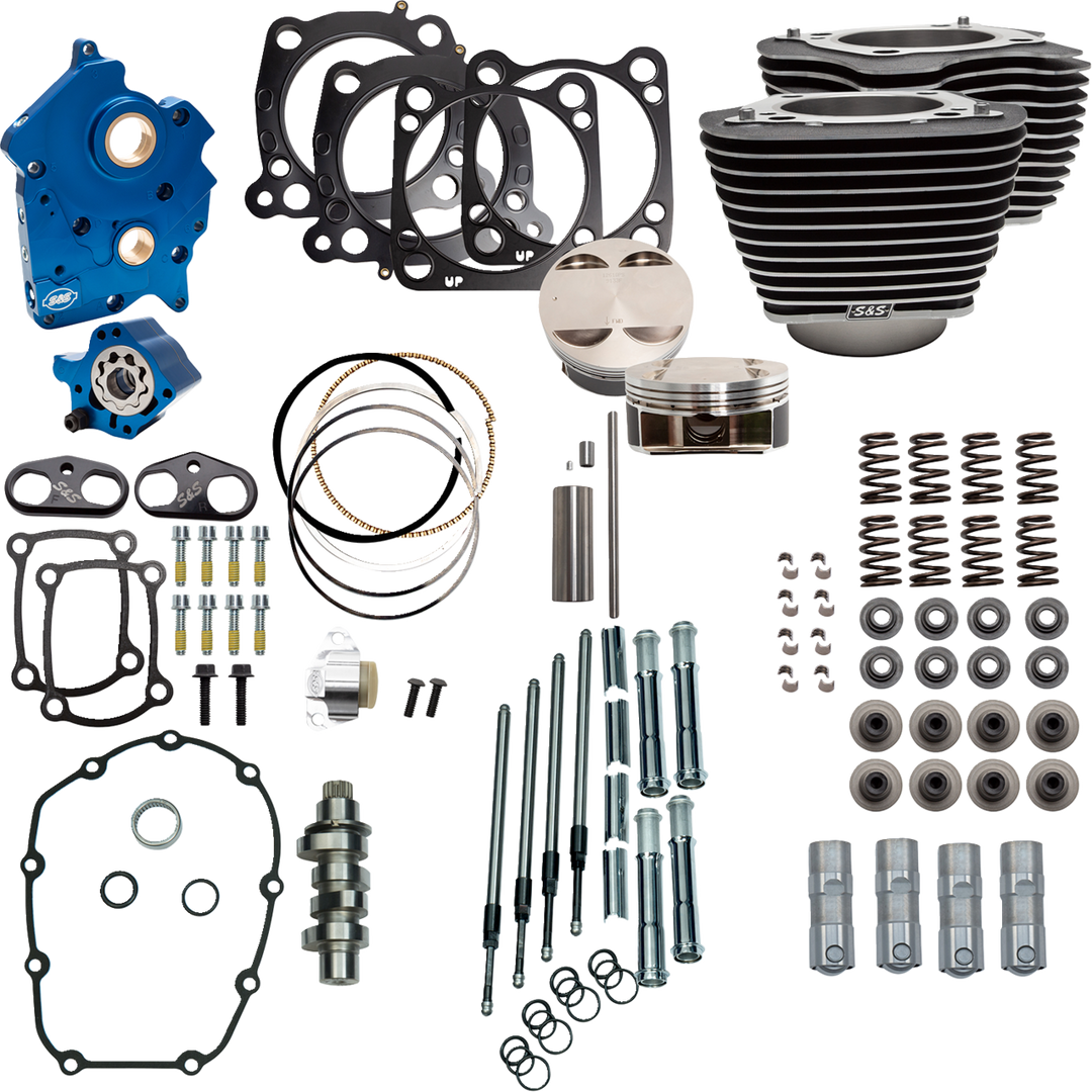 S&S CYCLE Power Pack - Water Cooled - 550C - Wrinkle Black w/Highlight - Chrome Pushrod Tubes - M8 310-1050D
