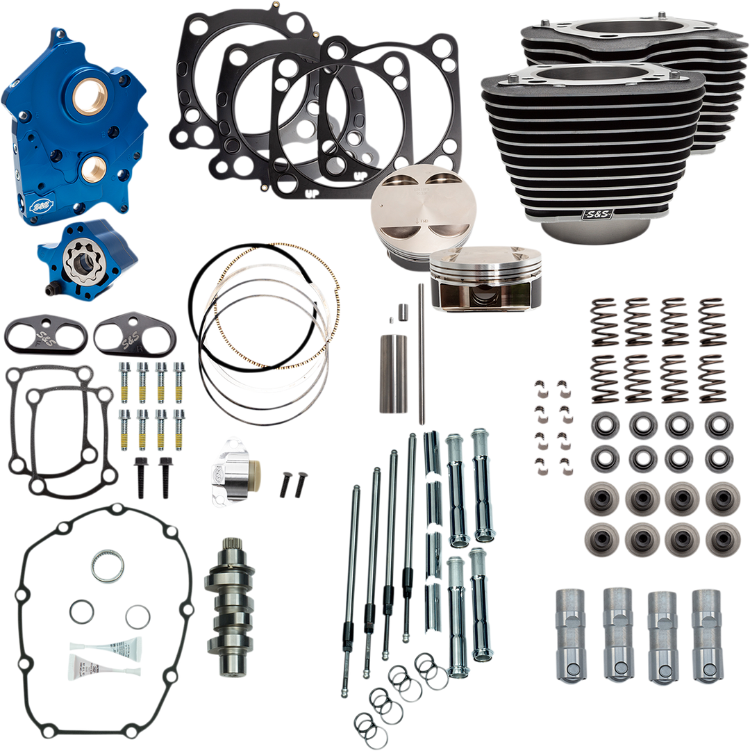 S&S CYCLE Power Pack - Oil Cooled - 550C - Wrinkle Black w/Highlight - Chrome Pushrod Tubes - M8 310-1103D