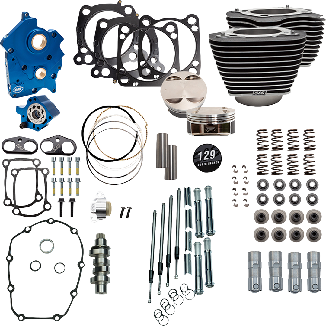 S&S CYCLE Power Pack - Oil Cooled - 550C - Wrinkle Black w/Highlight - Chrome Pushrod Tubes - 107" M8 310-1223D