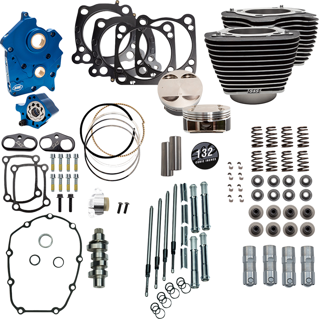 S&S CYCLE Power Pack - Water Cooled - 550C - Wrinkle Black w/Highlight - Chrome Pushrod Tubes - 114"/117" M8 310-1229D