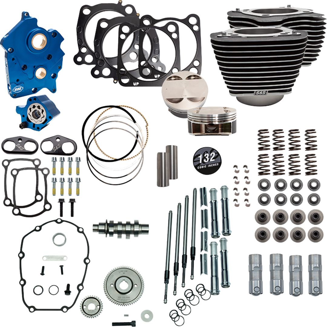 S&S CYCLE Power Pack - Water Cooled - 550G - Wrinkle Black w/Highlight - Chrome Pushrod Tubes - 114"/117" M8 310-1230D