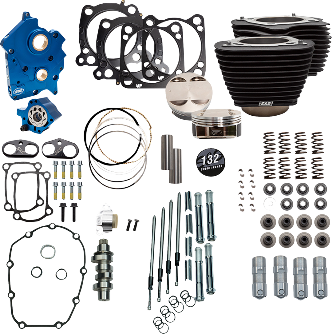 S&S CYCLE Power Pack - Oil Cooled - 550C - Wrinkle Black w/o Highlight - Chrome Pushrod Tubes - 114"/117" M8 310-1233D