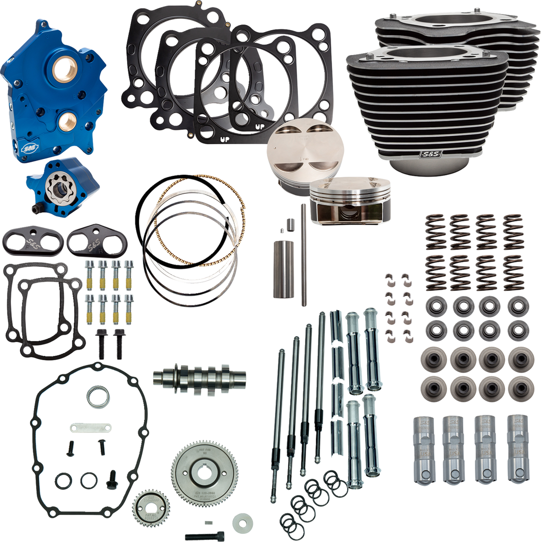 S&S CYCLE Power Pack - Oil Cooled - 550G - Wrinkle Black w/Highlight - Chrome Pushrod Tubes - M8 310-1053D
