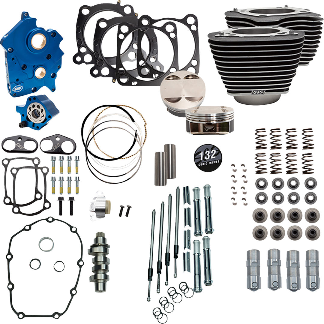 S&S CYCLE Power Pack - Oil Cooled - 550C - Wrinkle Black w/Highlight - Chrome Pushrod Tubes - 114"/117" M8 310-1231D