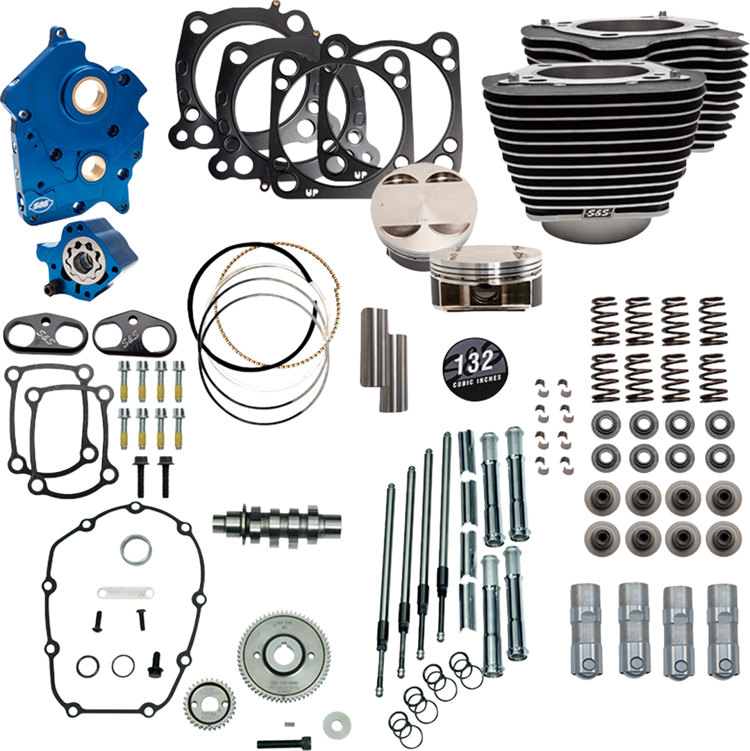 S&S CYCLE Power Pack - Oil Cooled - 550G - Wrinkle Black w/Highlight - Chrome Pushrod Tubes - 114"/117" M8 310-1232D