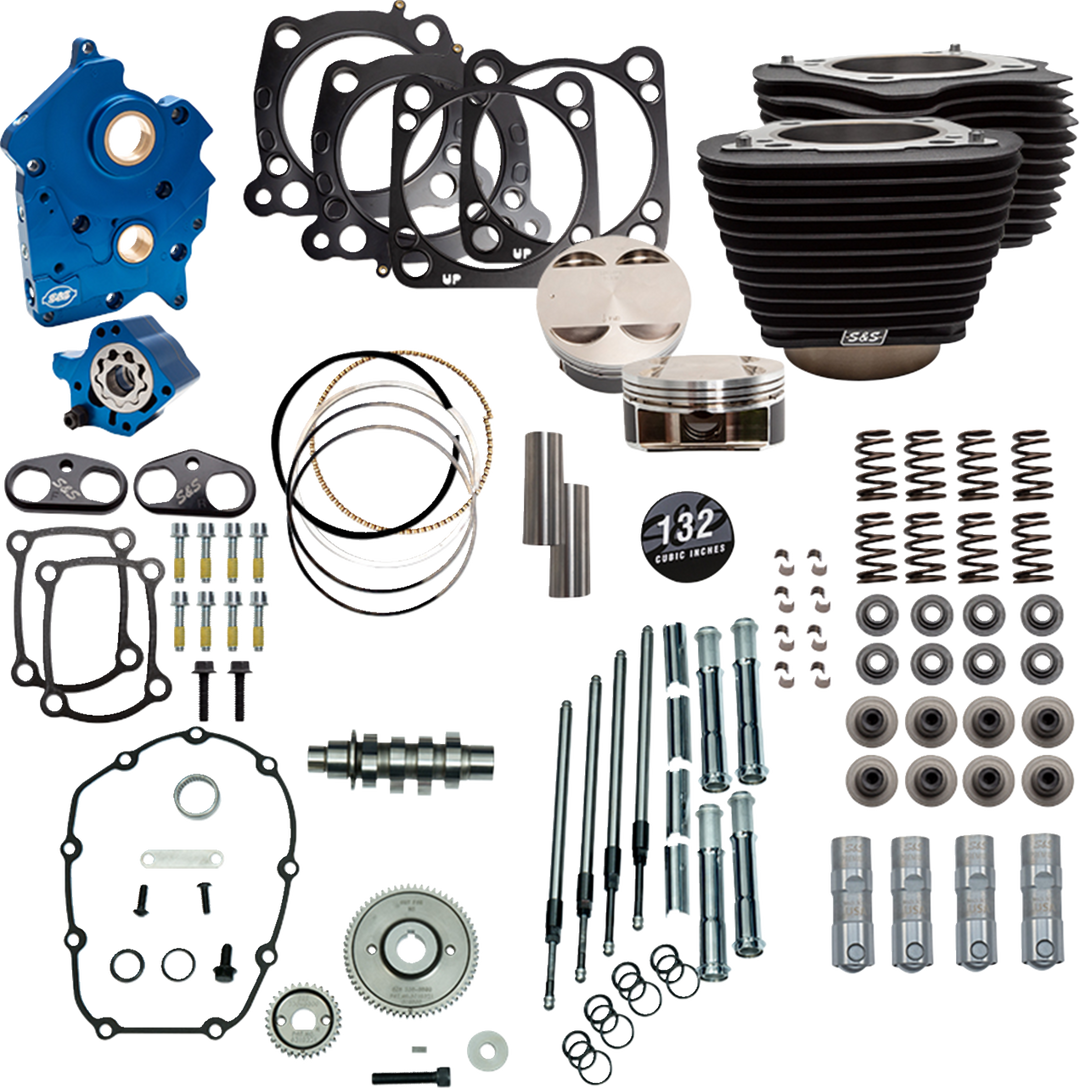 S&S CYCLE Power Pack - Oil Cooled - 550G - Wrinkle Black w/o Highlight - Chrome Pushrod Tubes - 114"/117" M8 310-1234D