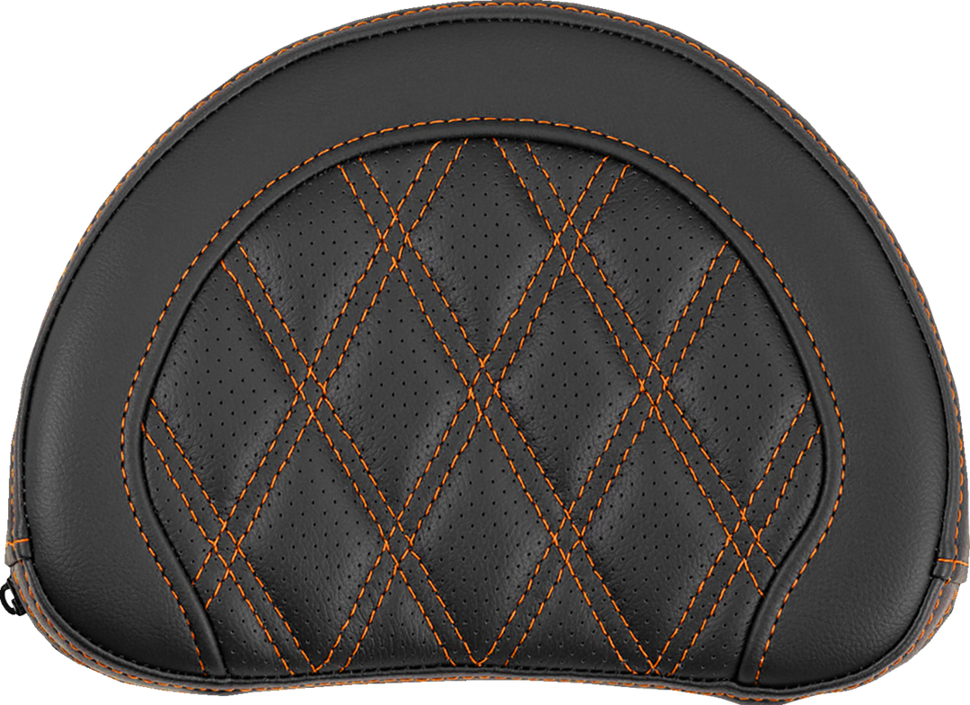 SADDLEMEN Contoured Sissy Bar Pad - Lattice Stitch - Orange Stitch - 2" Thick 051318403