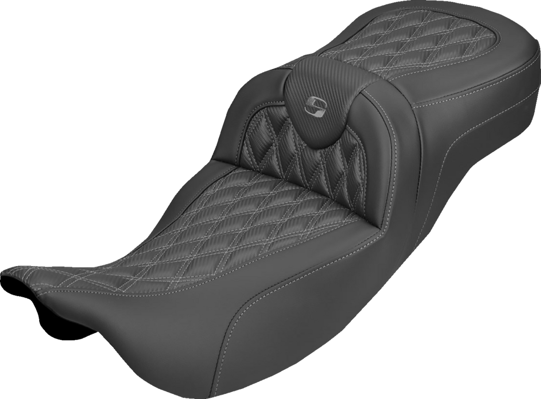 SADDLEMEN Extended Reach Roadsofa™ Carbon Fiber Seat - Lattice - Gray Stitch - Without Backrest - FL '08-'25 808-07B-20702