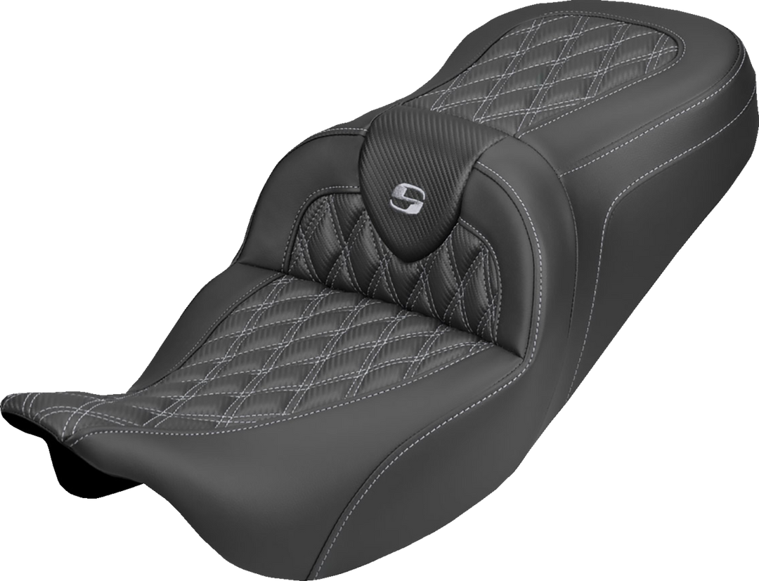 SADDLEMEN Roadsofa™ Carbon Fiber Seat - Lattice - Silver Stitch - Without Backrest - FLH/FLT '08-'25 808-07B-20605