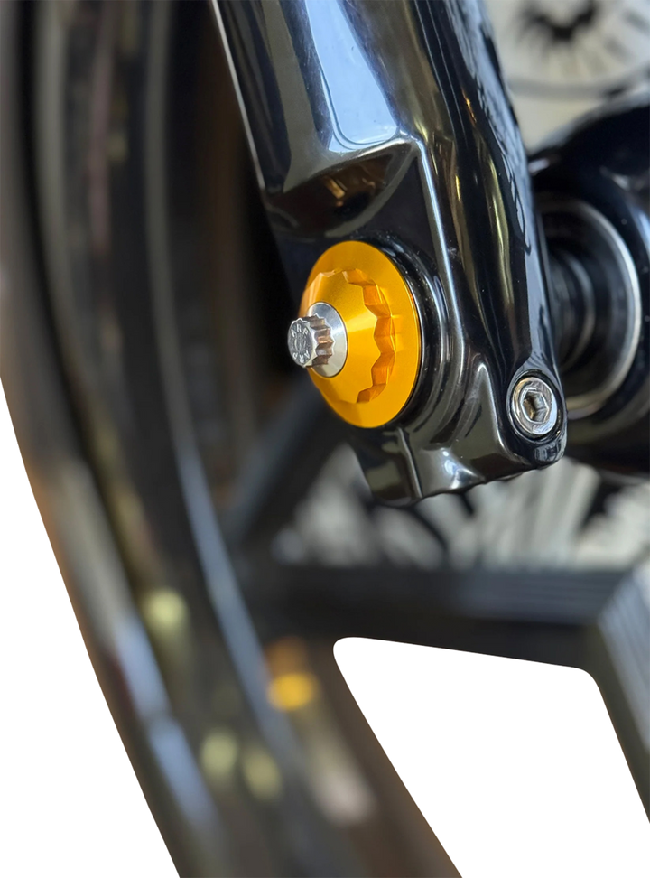 PAUL YAFFE BAGGER NATION Y-Axle with 12 Point Style Axle Cover Kit - Custom - Front - Gold - 1" PYO:YAXLE-07-TP-GD
