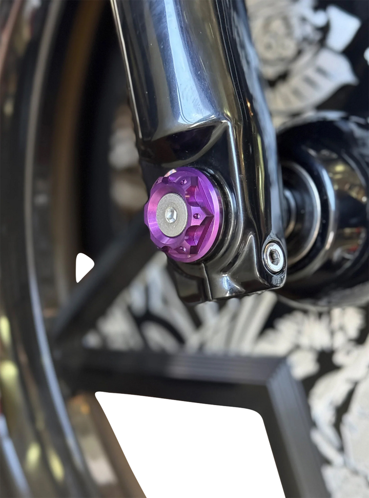 PAUL YAFFE BAGGER NATION Y-Axle with Turret Style Axle Cover Kit - Custom - Front - Purple - 1" PYO:YAXLE-07-HT-PR