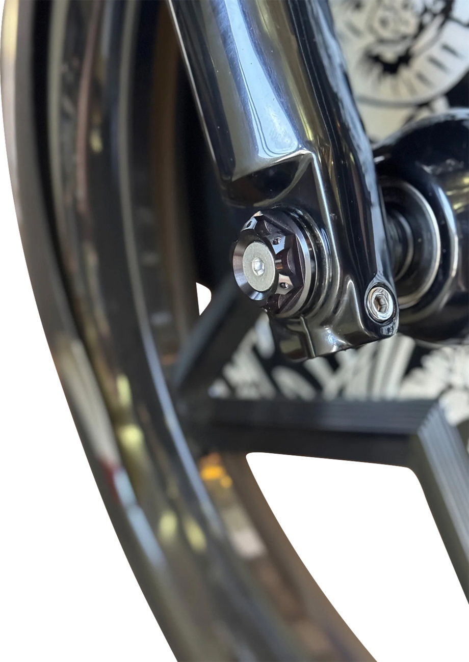 PAUL YAFFE BAGGER NATION Y-Axle with Turret Style Axle Cover Kit - Custom - Front - Black - 1" PYO:YAXLE-07-HT-BK