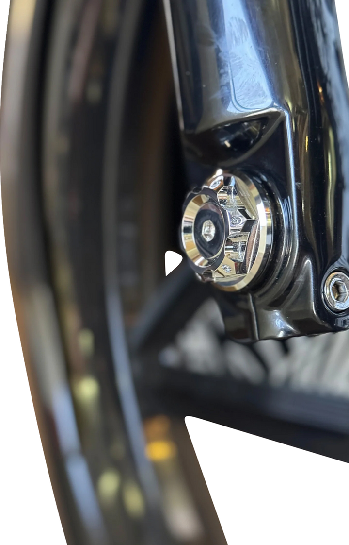 PAUL YAFFE BAGGER NATION Y-Axle with Turret Style Axle Cover Kit - Custom - Front - Chrome - 25 mm PYO:YAXLE-08-HT-CP