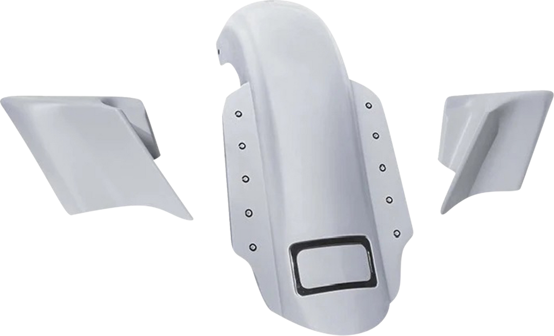 PAUL YAFFE BAGGER NATION Swoop Rear Fender - With Side Covers - Black Plate Frame - Lightning Bolts - HD Touring PYO:KIT-3PC-DO-STR-B