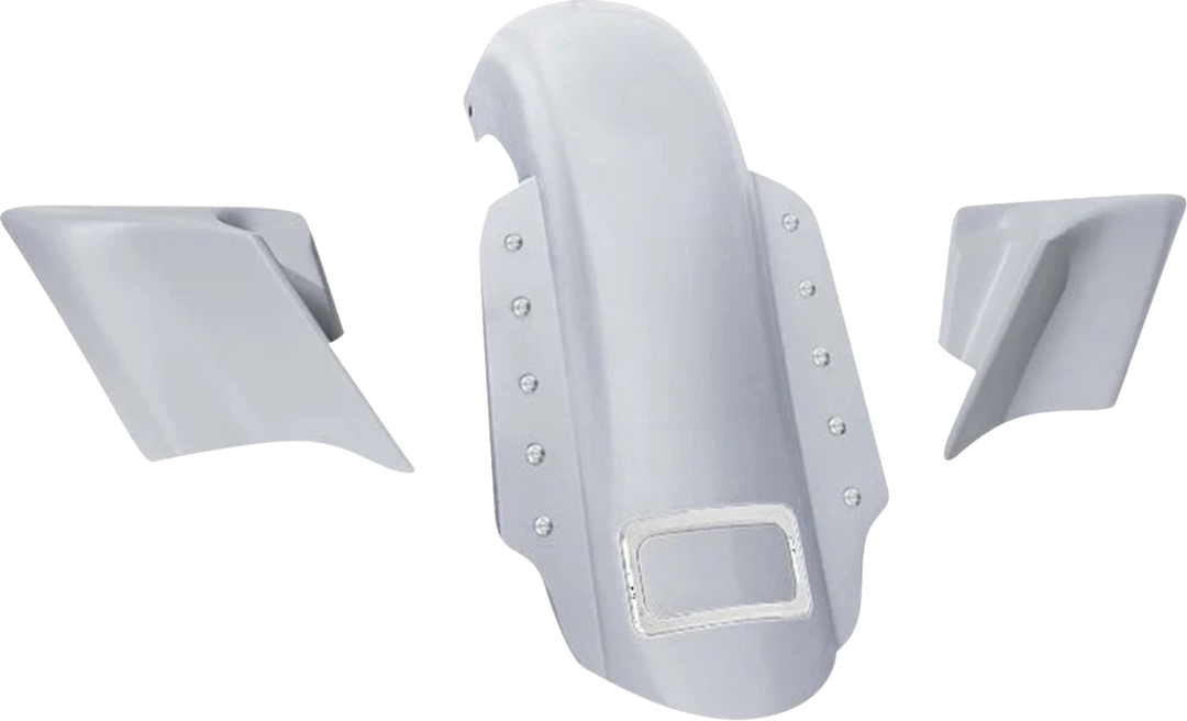 PAUL YAFFE BAGGER NATION Swoop Rear Fender - With Side Covers - Chrome Plate Frame - Lightning Bolts - HD Touring PYO:KIT-3PC-DO-STR-C