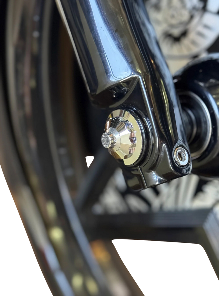 PAUL YAFFE BAGGER NATION Y-Axle with 12 Point Style Axle Cover Kit - Custom - Front - Chrome - 1" PYO:YAXLE-07-TP-CP