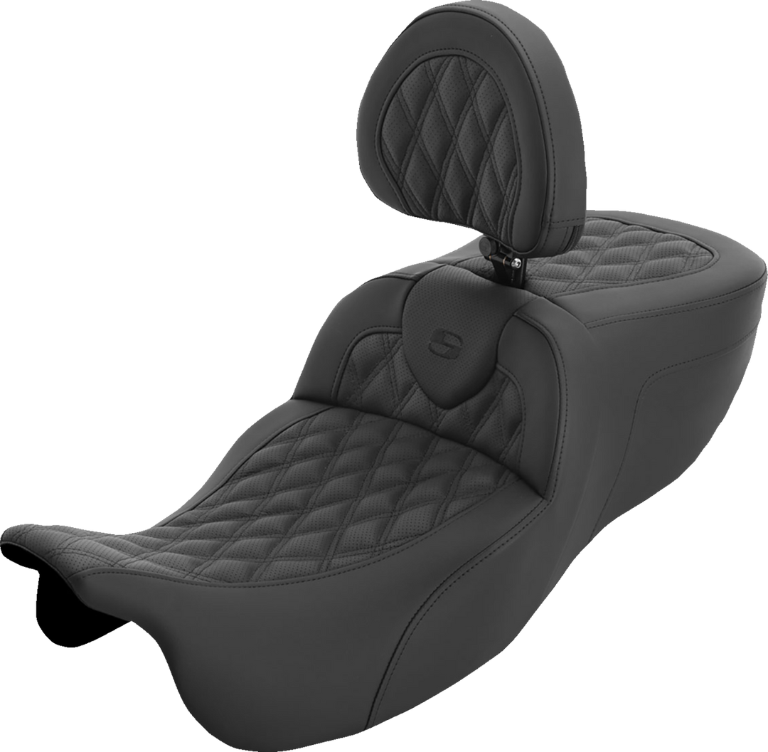 SADDLEMEN Roadsofa™ Extended Reach Seat - with Backrest - Lattice Stitch - FLRT/FLTRT '15-'25 815-07-184BR