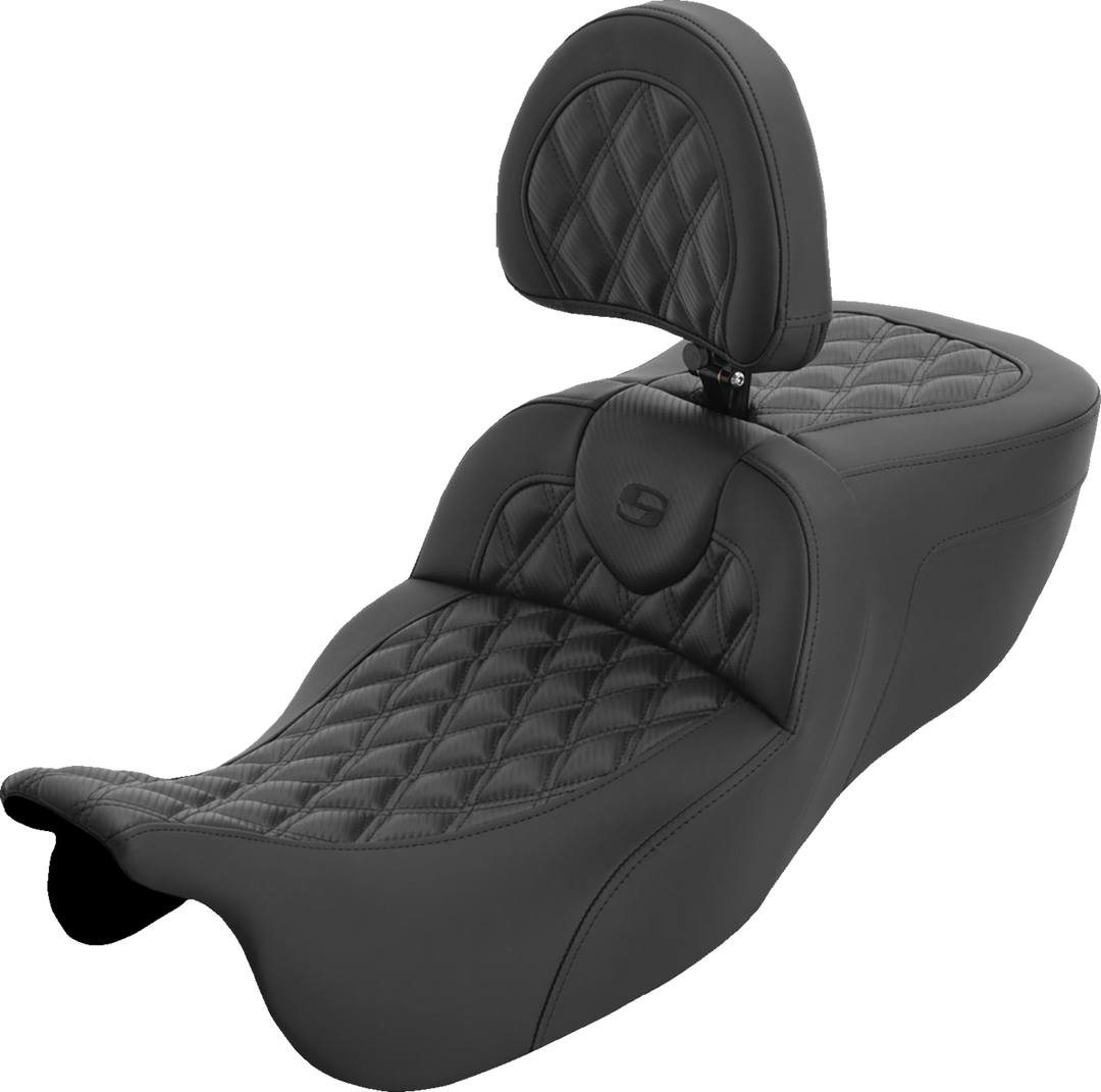 SADDLEMEN Roadsofa™ Extended Reach Seat - with Backrest - Carbon Fiber Lattice Stitch - FLRT/FLTRT '15-'25 815-07-207B0