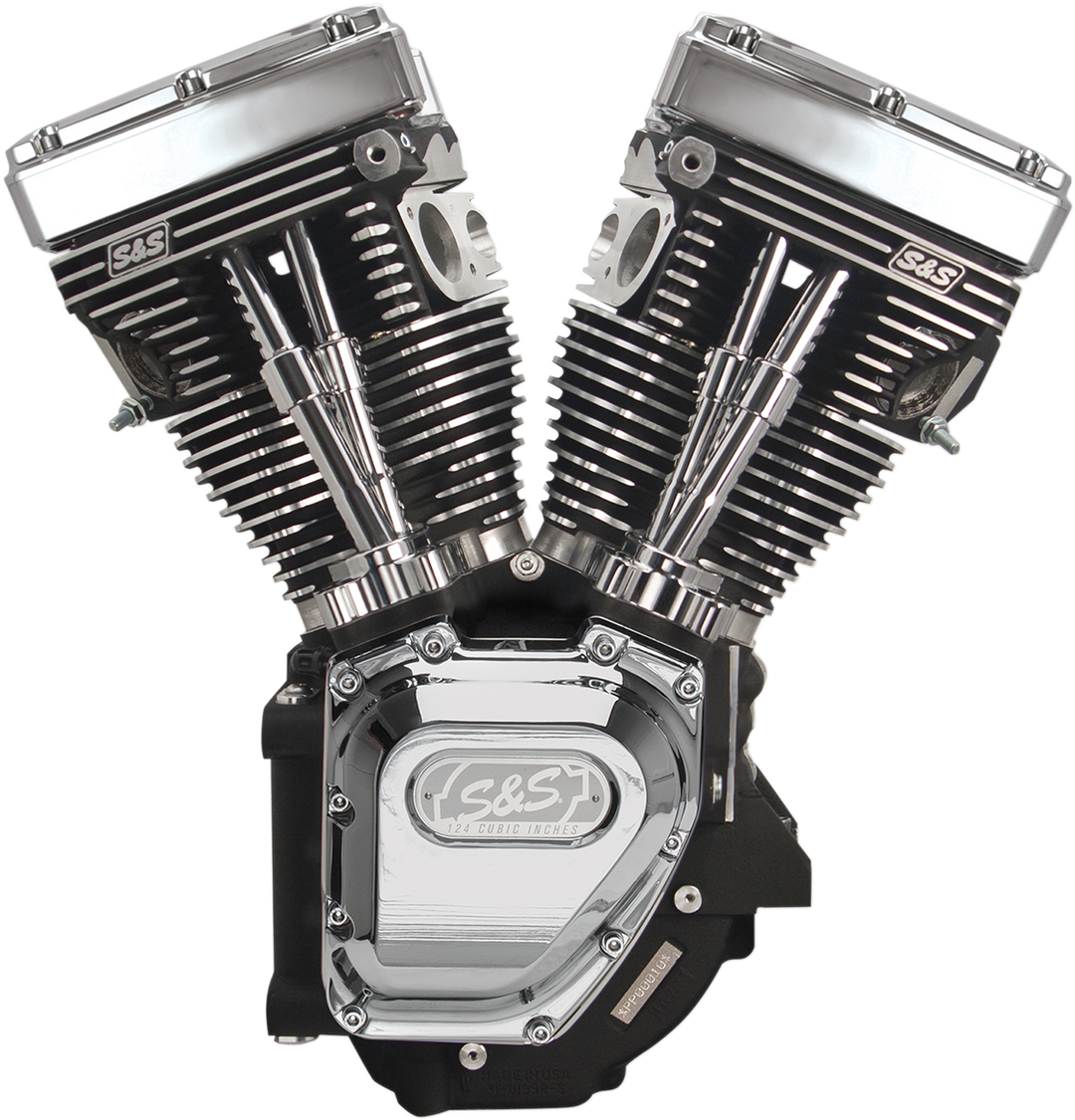 S&S CYCLE T124 Long Block Engine - Wrinkle Black with Chrome - Touring | Dyna 310-0282A
