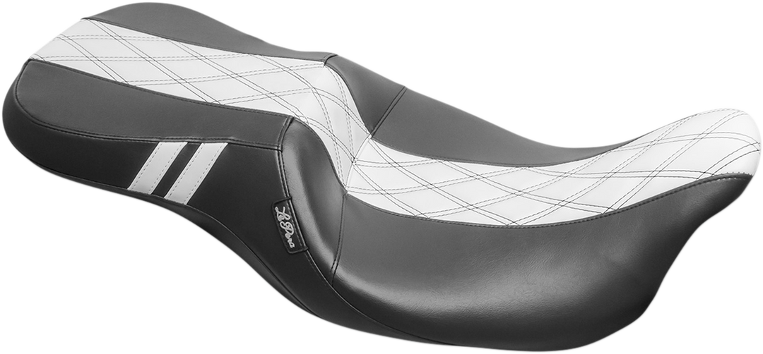 LE PERA Outcast Daddy Long Legs Seat - 2Up - w/o Backrest - Black w/ White Double Diamond Inlay - FL '08-'22 LK-997DLGT1