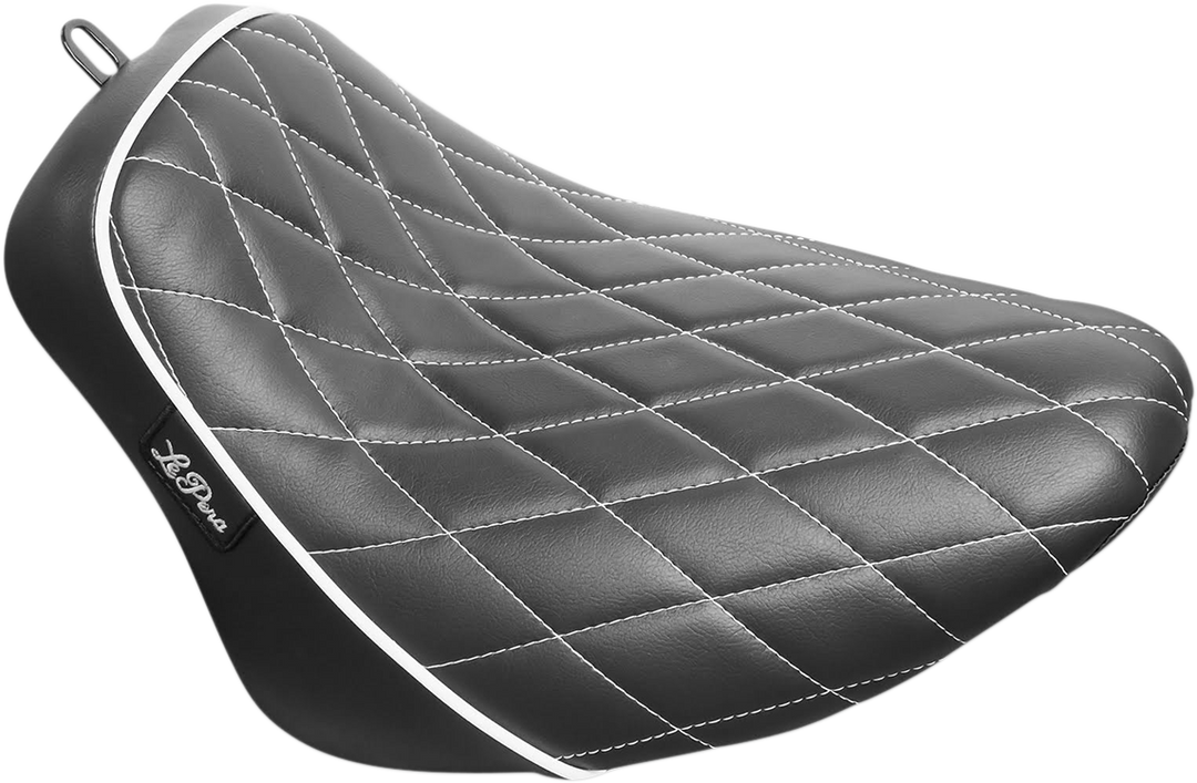 LE PERA Bare Bones Solo Seat - Diamond Stitch w/ White Stitching/Piping - Black - Softail '18-'23 LYX-007DMWTP