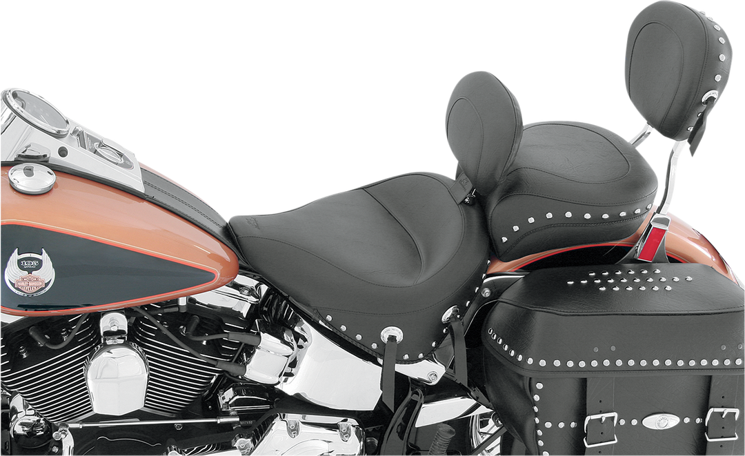 MUSTANG Wide Solo Seat - With Backrest - Black - Studded w/ Concho - FLST '00-'15 79485