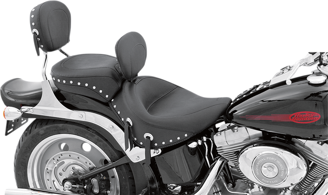 MUSTANG Wide Solo Seat - With Backrest - Black - Studded w/ Concho - Softail '06-'17 79532