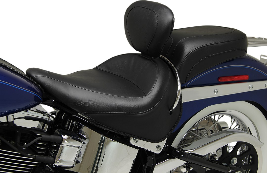 MUSTANG Wide Solo Seat - With Backrest - Vintage - Black - Smooth - FLSTN '05-'17 79914