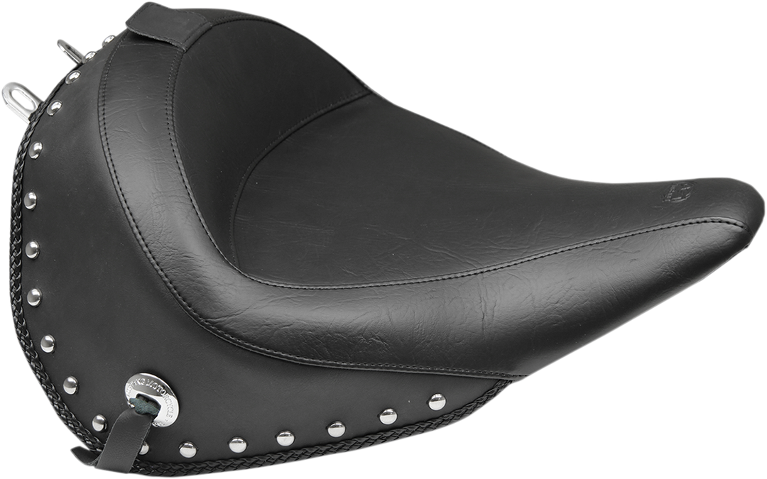 MUSTANG Wide Solo Seat - With Backrest - Black - Studded w/ Concho - FLSTC '16-'17 79915