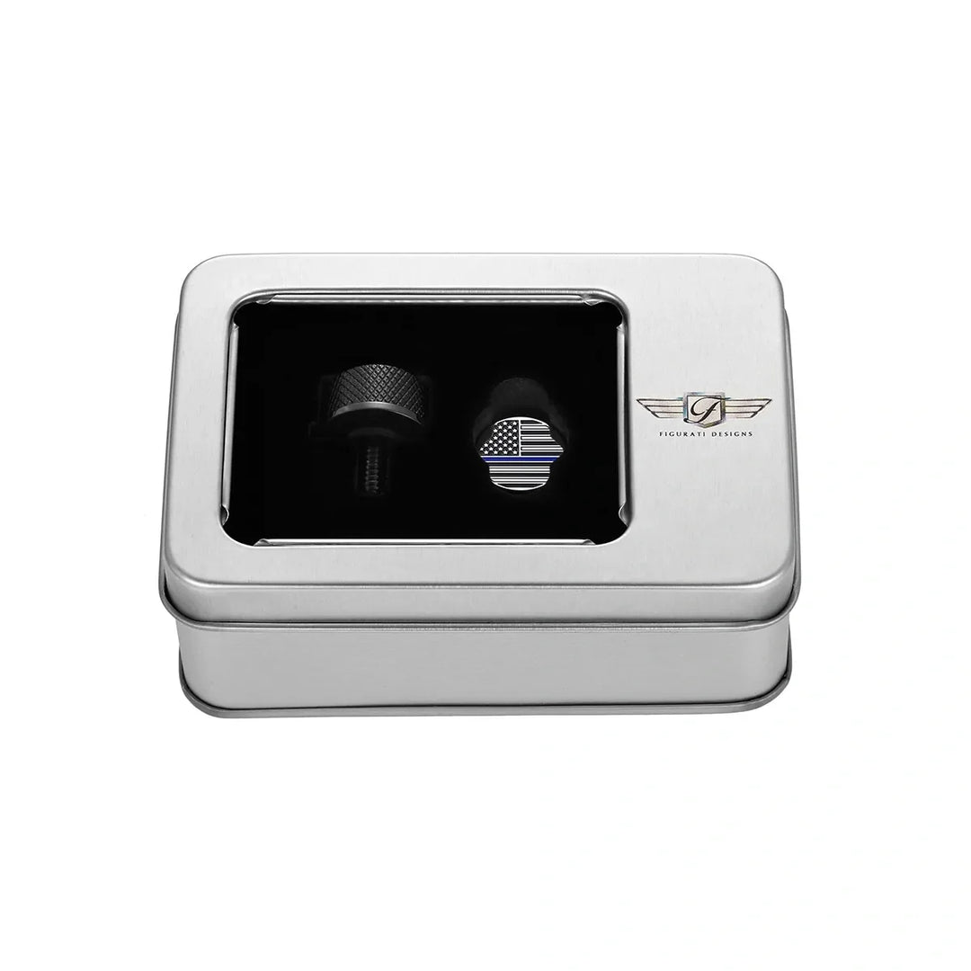 Figurati Designs – Stainless-Steel in Black Blue Line American Flag Seat Screw – FD71-SEAT_SCREW-BLK