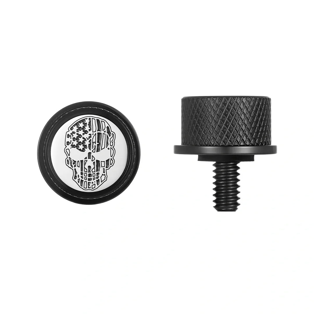 Figurati Designs – Stainless-Steel in Black Contrast Cut American Flag Skull Seat Screw – FD27-SEAT_SCREW-BLK