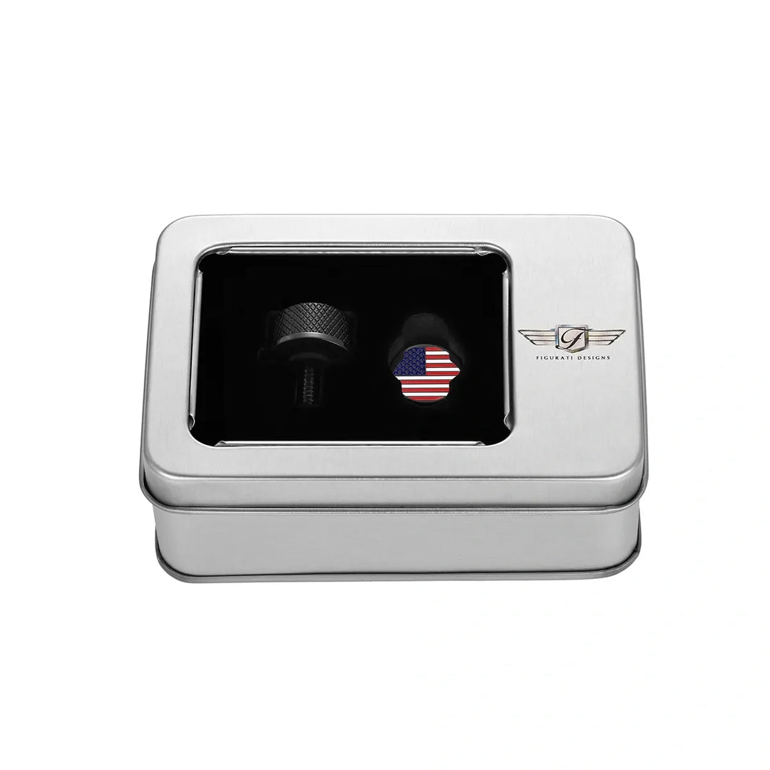 Figurati Designs – Stainless-Steel in Black Red White & Blue American Flag Seat Screw – FD21-SEAT_SCREW-BLK