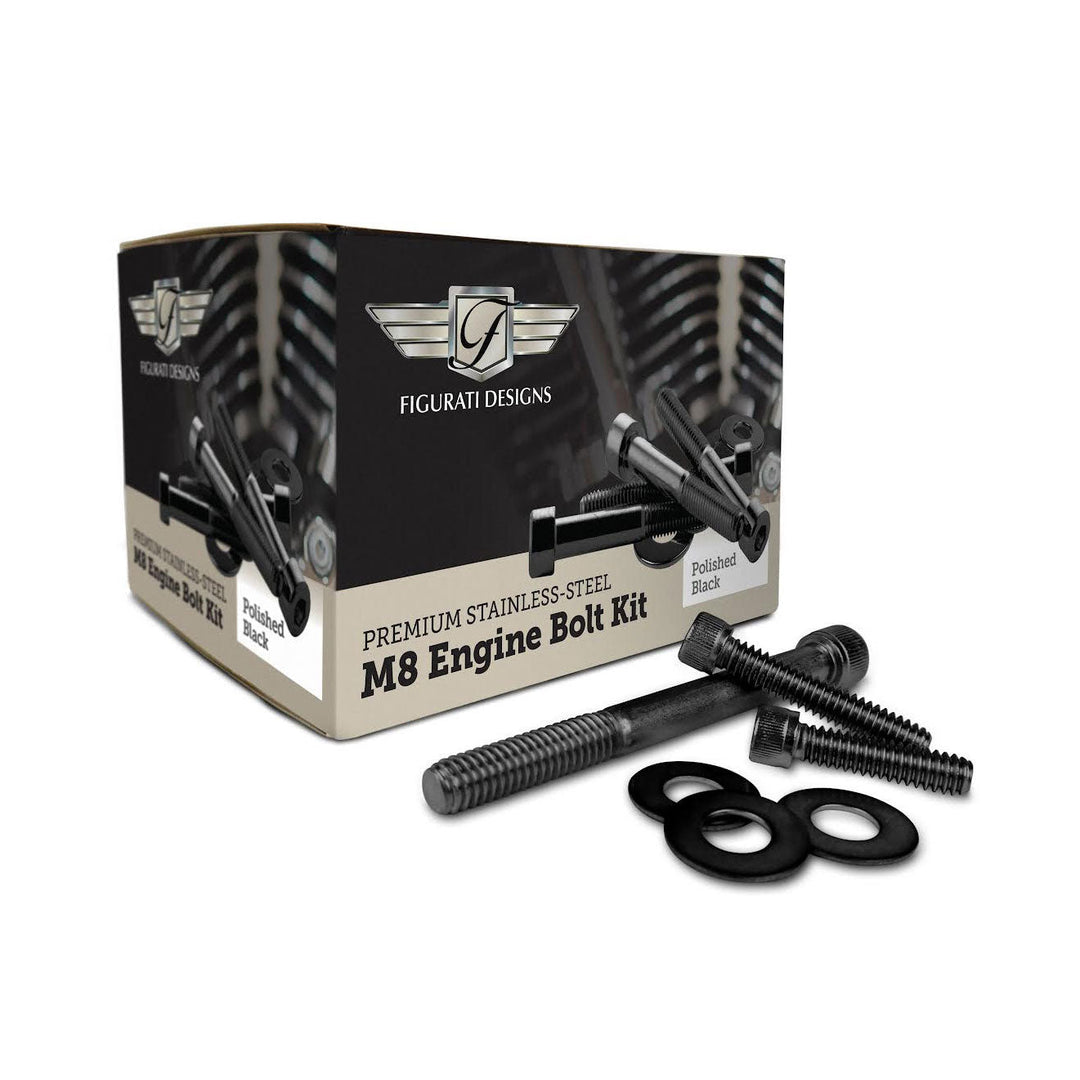 Figurati Designs – Signature Engine Bolt Kit M8 Polished Black Stainless-Steel - Softail M8 – FD100-M8-Bolt-BLK-ST