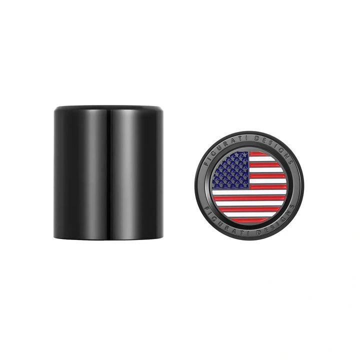 Figurati Designs – Harley-Davidson Stainless-Steel Black Red White & Blue American Flag Docking Covers – FD21-DC-25.2/32-BLK