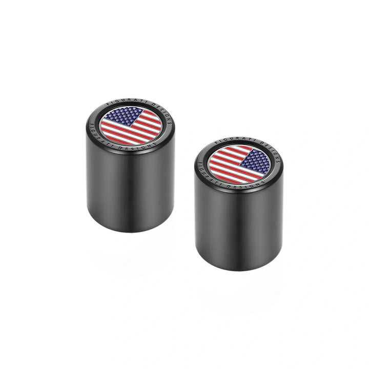 Figurati Designs – Harley-Davidson Stainless-Steel Black Red White & Blue American Flag Docking Covers – FD21-DC-25.2/32-BLK