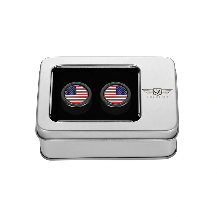Figurati Designs – Harley-Davidson Stainless-Steel Black Red White & Blue American Flag Docking Covers – FD21-DC-25.2/32-BLK