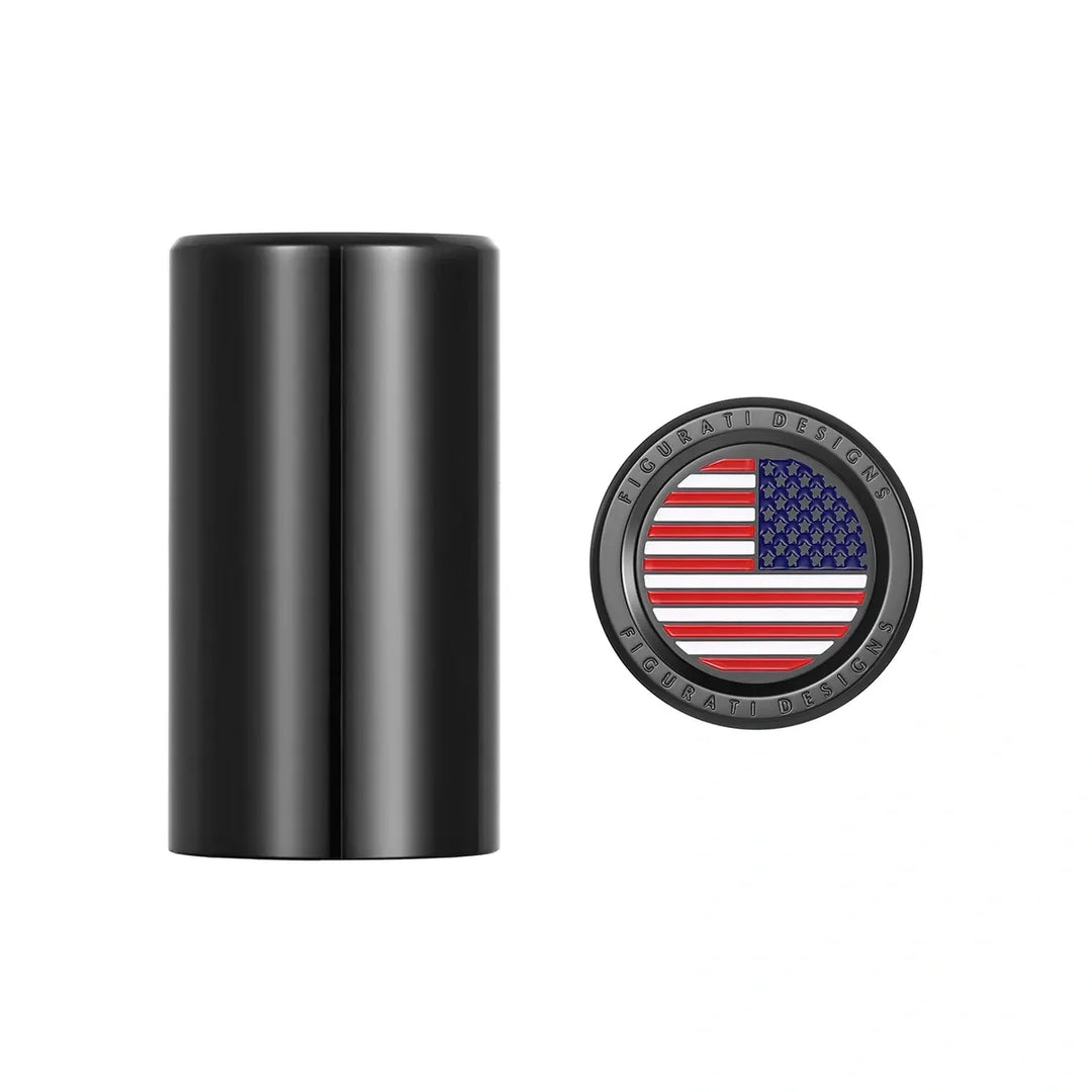 Figurati Designs – Harley-Davidson Stainless-Steel Black Red White & Blue American Flag Docking Covers – FD21-DC-25.2/46.5-BLK