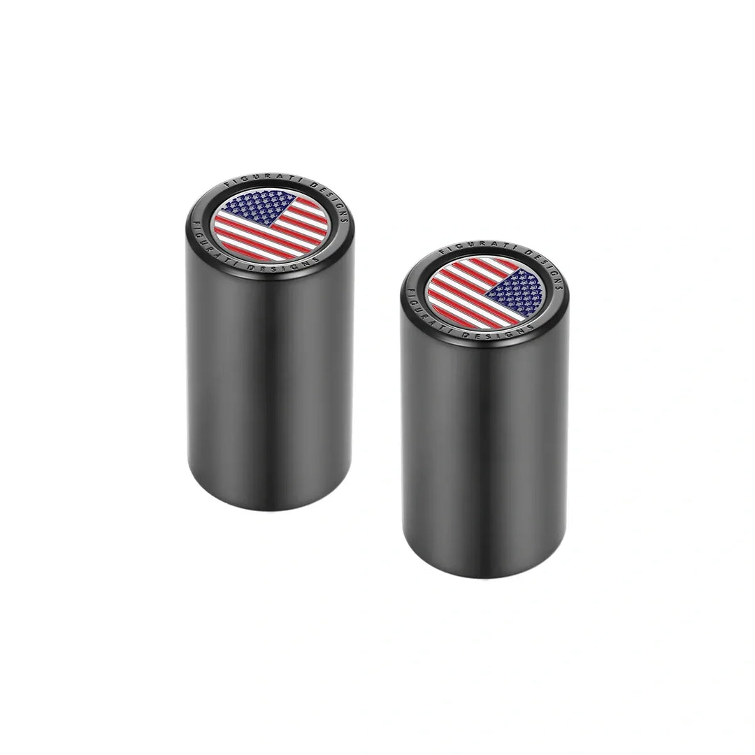 Figurati Designs – Harley-Davidson Stainless-Steel Black Red White & Blue American Flag Docking Covers – FD21-DC-25.2/46.5-BLK