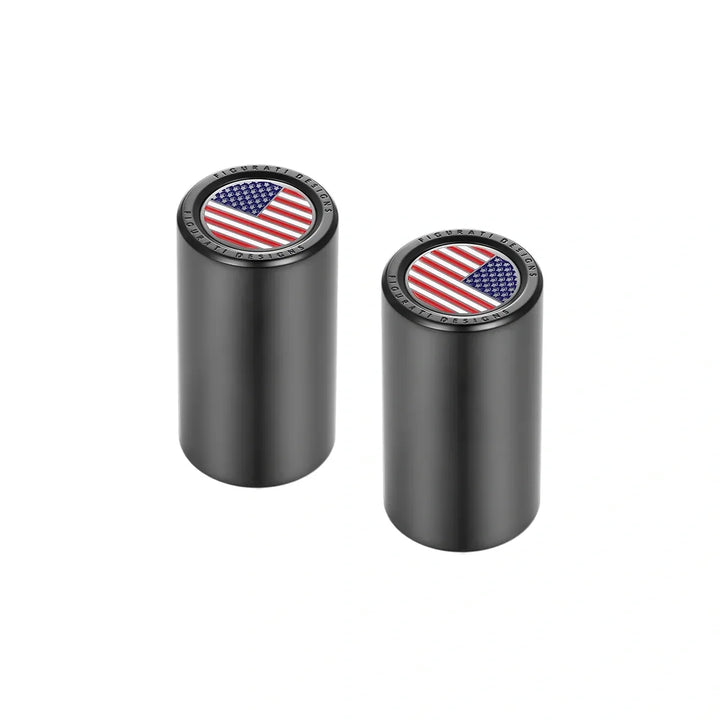 Figurati Designs – Harley-Davidson Stainless-Steel Black Red White & Blue American Flag Docking Covers – FD21-DC-25.2/46.5-BLK