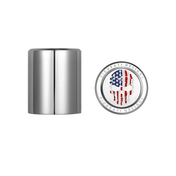 Figurati Designs – Harley-Davidson Stainless-Steel Red White and Blue American Flag Skull Docking Hardware – FD24-DC-25.2/32-SS