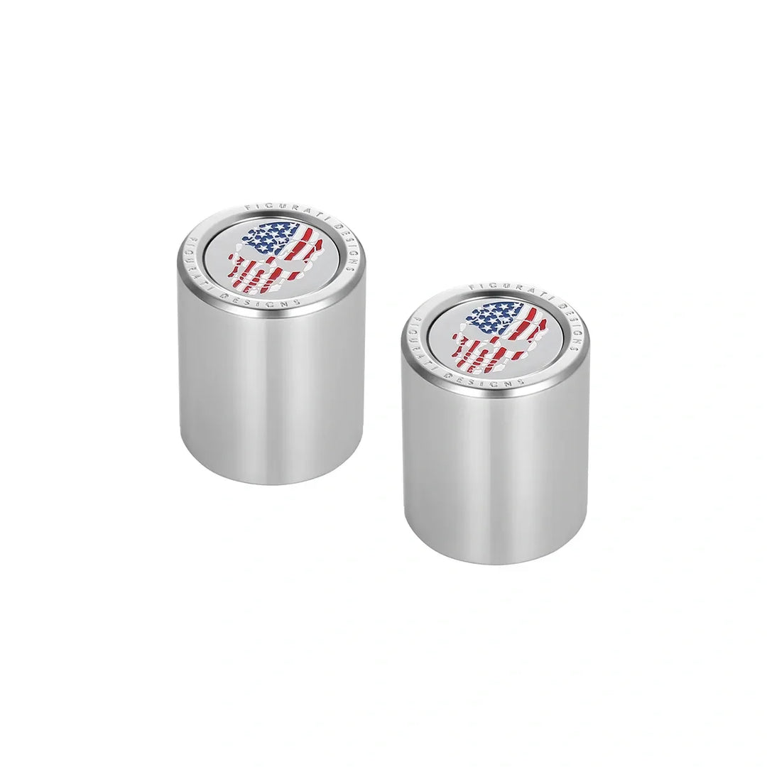 Figurati Designs – Harley-Davidson Stainless-Steel Red White and Blue American Flag Skull Docking Hardware – FD24-DC-25.2/32-SS