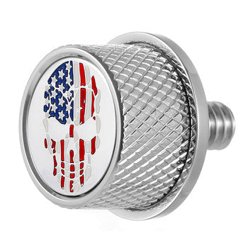 Figurati Designs – Stainless-Steel Red, White and Blue American Flag Skull Seat Screw – FD24-SEAT-KN-SS