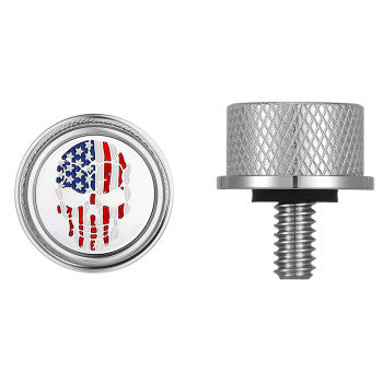 Figurati Designs – Stainless-Steel Red, White and Blue American Flag Skull Seat Screw – FD24-SEAT-KN-SS