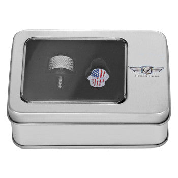 Figurati Designs – Stainless-Steel Red, White and Blue American Flag Skull Seat Screw – FD24-SEAT-KN-SS